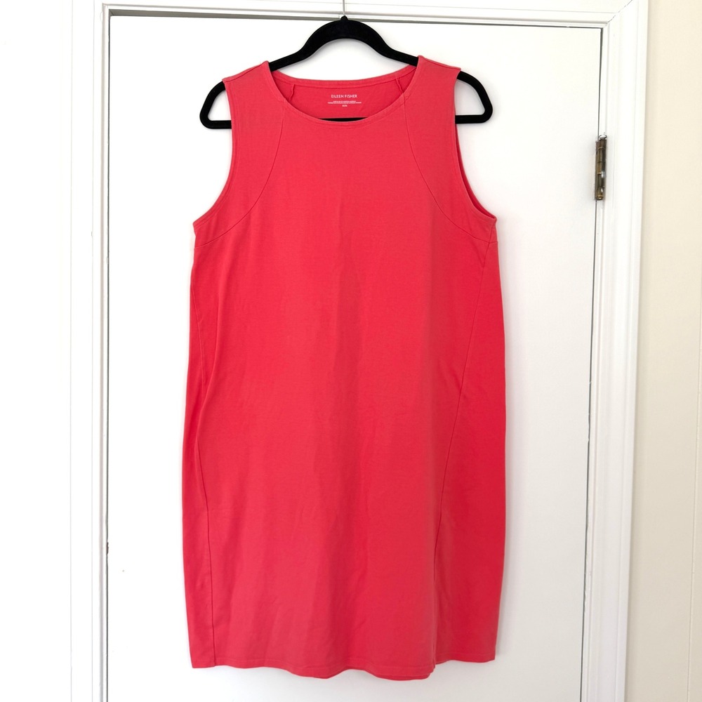 Eileen Fisher Coral Pink Organic Cotton Stretch Sleeveless Shift Dress Medium